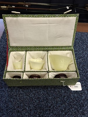 Lot 1462 - THREE CHINESE GRADUATED JADE BEAKERS