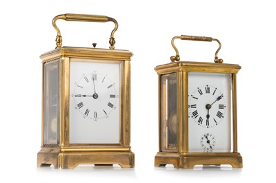 Lot 1048 - TWO BRASS CARRIAGE CLOCKS