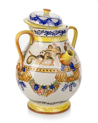 Lot 621 - MAJOLICA STYLE TWIN HANDLED JAR