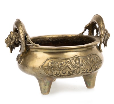 Lot 1468 - CHINESE POLISHED BRONZE TRIPOD CENSER