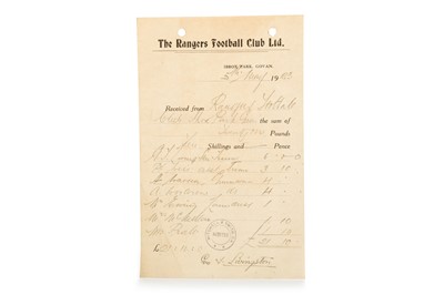 Lot 1829 - RANGERS F.C. RECEIPT OF PAYMENT