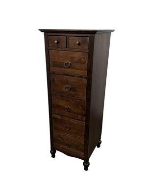 Lot 242 - REPRODUCTION MAHOGANY STAINED CHEST OF SEVEN DRAWERS