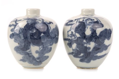 Lot 1477 - PAIR OF CHINESE BLUE AND WHITE VASES