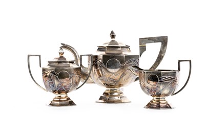 Lot 1480 - CHINESE SILVER THREE PIECE TEA SERVICE