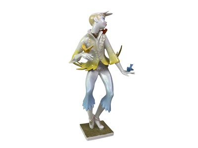 Lot 270 - GERMAN CERAMIC FIGURE OF A DANCER WITH BIRDS