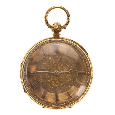 Lot 853 - EIGHTEEN CARAT GOLD OPEN FACE POCKET WATCH