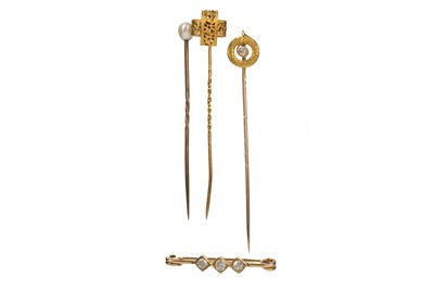 Lot 511 - THREE STICK PINS AND A BAR BROOCH
