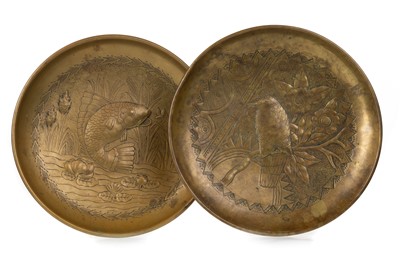 Lot 514 - PAIR OF ARTS & CRAFTS BRASS PLAQUES