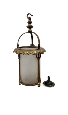 Lot 534 - ARTS & CRAFTS BRASS HANGING LANTERN