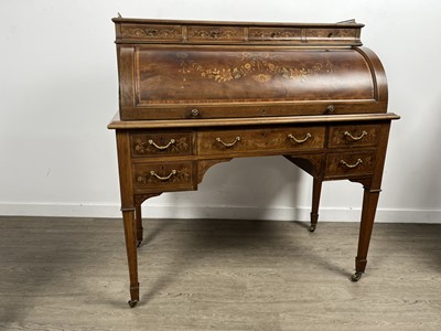 Lot 1240 - EDWARDIAN INLAID MAHOGANY CYLINDER BUREAU