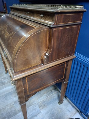 Lot 1240 - EDWARDIAN INLAID MAHOGANY CYLINDER BUREAU