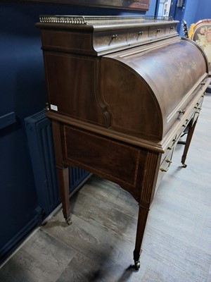 Lot 1240 - EDWARDIAN INLAID MAHOGANY CYLINDER BUREAU
