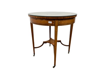 Lot 1509 - EDWARDIAN INLAID MAHOGANY SUNBURST DESIGN WINDOW TABLE