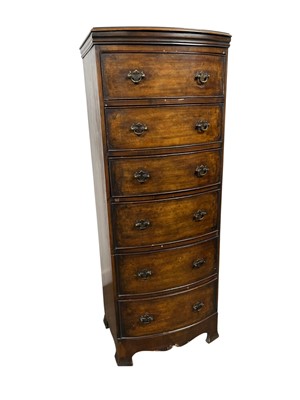 Lot 594 - MAHOGANY BOW FRONT TALL CHEST OF DRAWERS