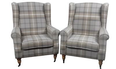 Lot 590 - PAIR OF MODERN WINGBACK ARMCHAIRS