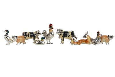 Lot 1110 - TEN SILVER AND ENAMEL ANIMALS