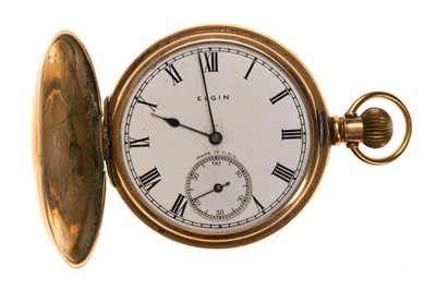 Lot 859 - ELGIN NINE CARAT GOLD CASED FULL HUNTER POCKET WATCH