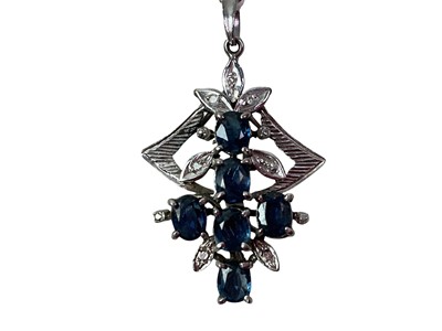 Lot 728 - SAPPHIRE AND DIAMOND PENDANT ON CHAIN