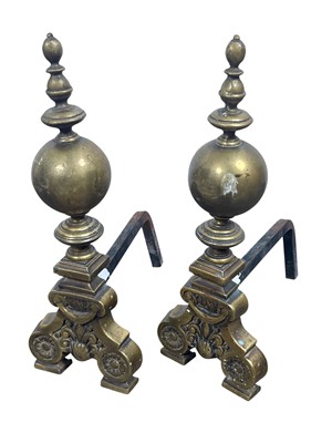 Lot 474 - PAIR OF BRASS FIRE DOGS