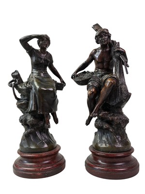 Lot 820 - PAIR OF BRONZED SPELTER FIGURES OF A MALE AND FEMALE