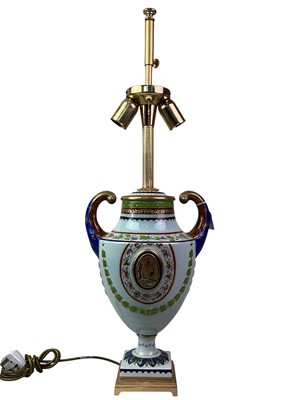 Lot 821 - CONTINENTAL STONEWARE URN SHAPED TABLE LAMP