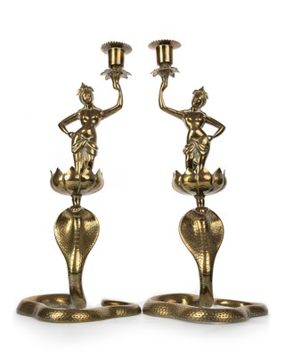 Lot 1567 - PAIR OF BURMESE BRASS CANDLESTICKS