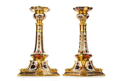 Lot 1568 - PAIR OF ROYAL CROWN DERBY CANDLESTICKS
