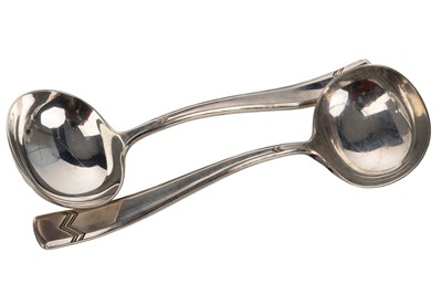 Lot 1083 - PAIR OF GEORGE VI SILVER SAUCE LADLES