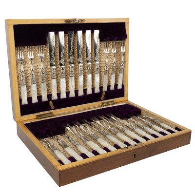 Lot 1245 - SET OF MOTHER OF PEARL HANDLE SILVER PLATED FLATWARE