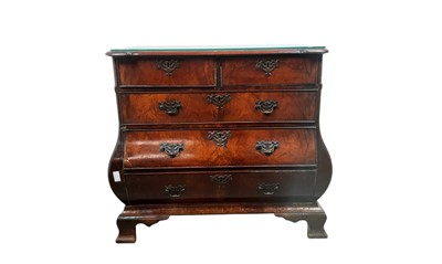 Lot 43 - MAHOGANY AND WALNUT BOMBE CHEST