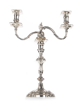 Lot 1100 - EDWARDIAN SILVER ARMORIAL CANDELABRA