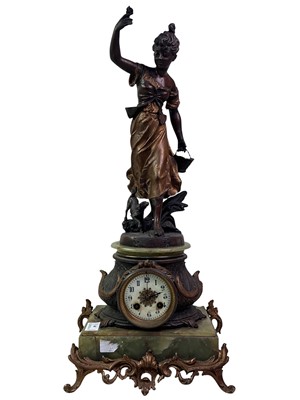 Lot 89 - SPELTER AND ONYX MANTEL CLOCK