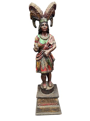 Lot 1259 - TWO NATIVE AMERICAN CIGAR STORE ADVERTISING CARVED WOOD FIGURES