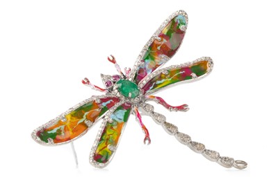 Lot 596 - ENAMEL AND GEM SET DRAGONFLY BROOCH