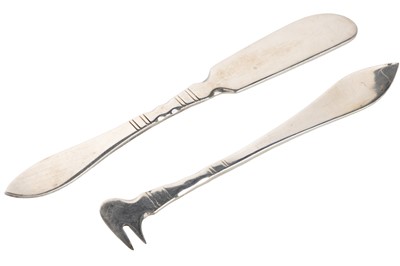 Lot 1135 - DUTCH SILVER CHEESE KNIFE AND FORK