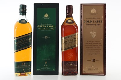 Lot 417 - JOHNNIE WALKER 18 YEAR OLD GOLD LABEL 75CL AND 15 YEAR OLD GREEN LABEL