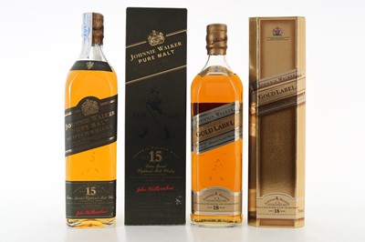 Lot 443 - JOHNNIE WALKER 15 YEAR OLD PURE MALT AND 18 YEAR OLD GOLD LABEL 75CL