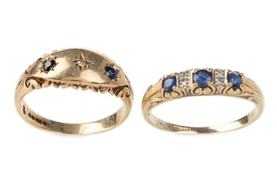 Lot 597 - THREE SAPPHIRE AND DIAMOND RINGS