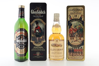 Lot 469 - GLEN MORAY 12 YEAR OLD QUEEN'S CAMERON HIGHLANDERS 75CL AND GLENFIDDICH CLAN MONTGOMERIE