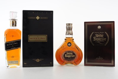 Lot 474 - JOHNNIE WALKER 12 YEAR OLD BLACK LABEL COLLECTORS EDITION AND SWING SUPERIOR 75CL