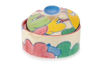Lot 1422 - CLARICE CLIFF CIRCULAR PRESERVE POT AND COVER