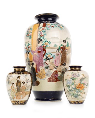Lot 1594 - THREE JAPANESE SATSUMA VASES