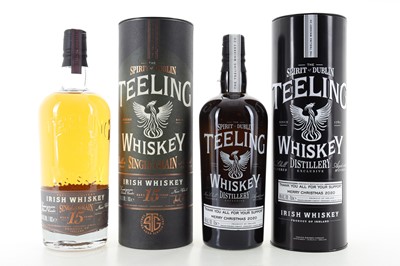 Lot 530 - TEELING 15 YEAR OLD SINGLE GRAIN AND CHRISTMAS 2020 STAFF BOTTLE