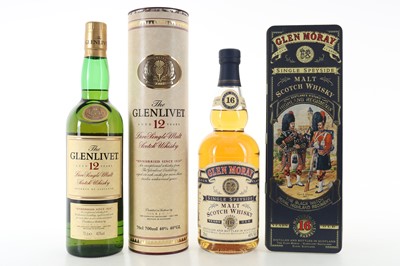Lot 586 - GLEN MORAY 16 YEAR OLD BLACK WATCH AND GLENLIVET 12 YEAR OLD