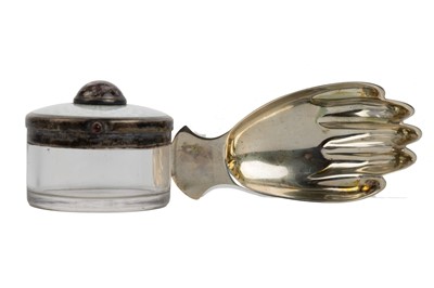 Lot 1167 - GEORGE V SILVER AND GUILLOCHE ENAMEL LIDDED GLASS BOX