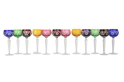 Lot 1260 - MATCHED SET OF TWELVE HARLEQUIN STEM WINE GLASSES