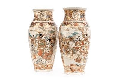 Lot 1602 - PAIR OF JAPANESE SATSUMA STYLE POTTERY VASES