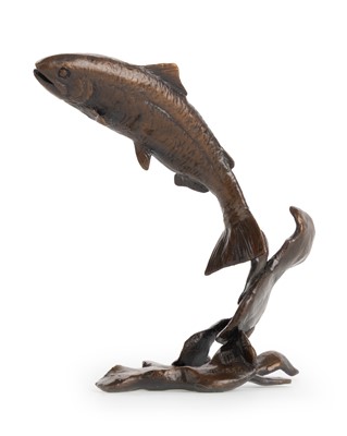 Lot 1262 - CONTEMPORARY BRONZE SALMON FIGURE