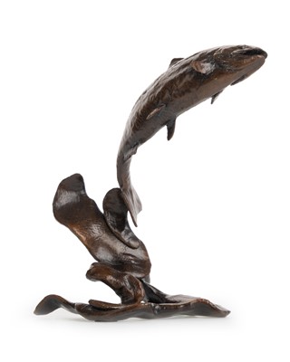 Lot 1262 - CONTEMPORARY BRONZE SALMON FIGURE