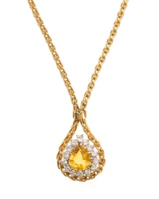 Lot 618 - YELLOW SAPPHIRE AND DIAMOND PENDANT